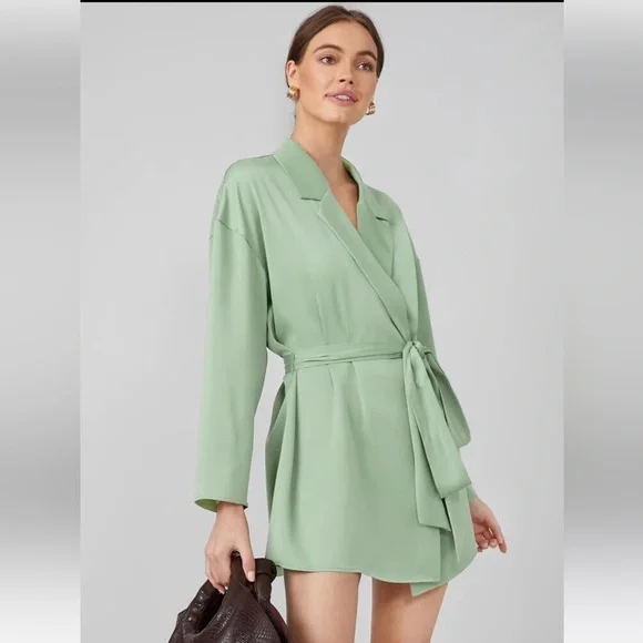 green emerald velvet dress Olive Green Pleated Belt Blazer Chic Dress